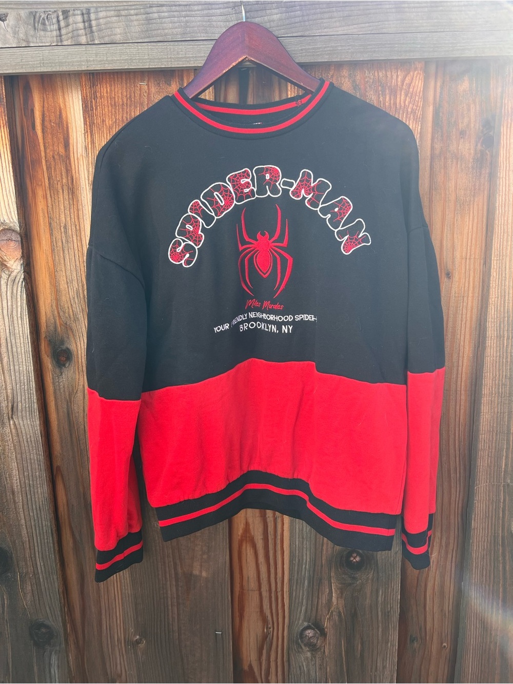 Disney Marvel Spider-Man Black and Red Colorblock Crewneck Sweater